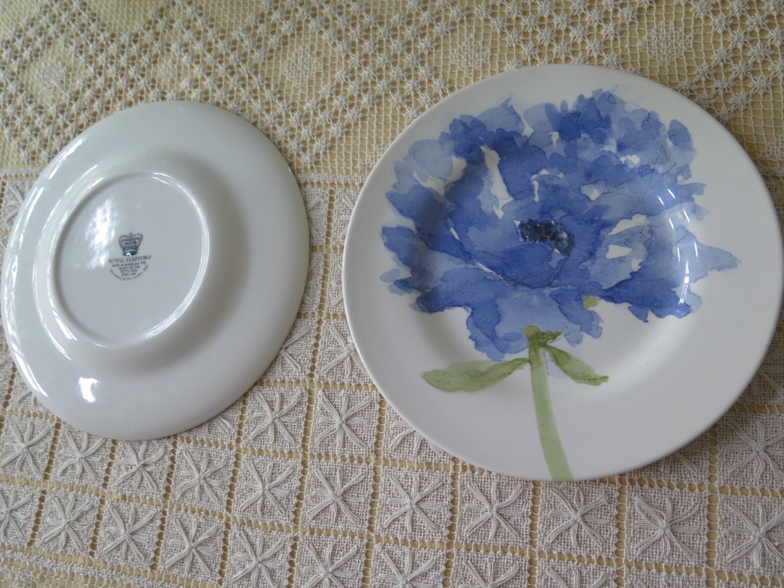 Pair of Royal Stafford 8.5″ Salad Plates Blue Poppy Flower England