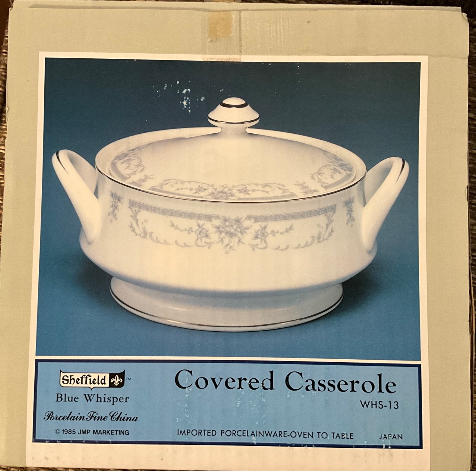 VTG-1985 New in Box- Sheffield Blue Whisper Round Covered Casserole (#WHS-13)