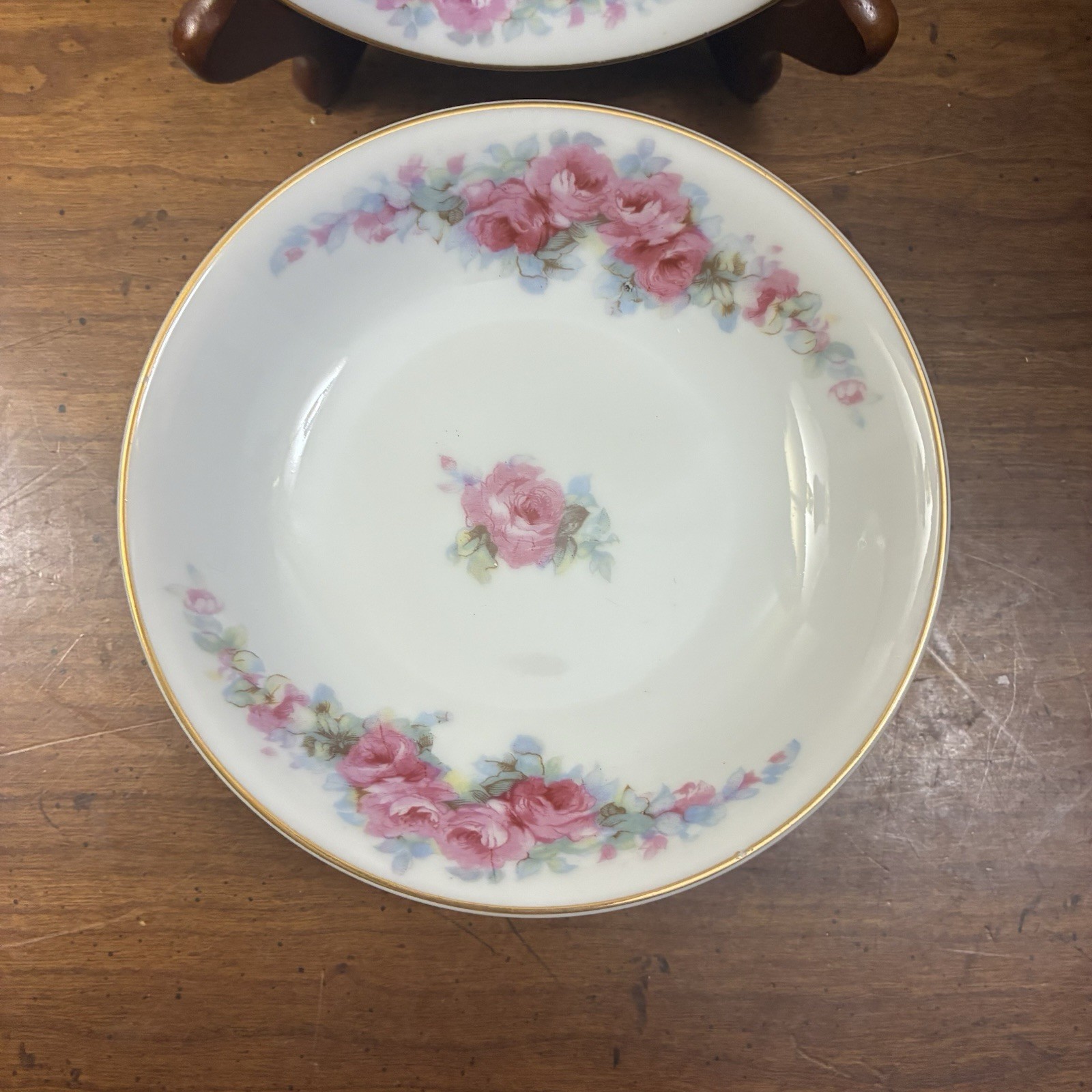 6 Vintage Fine China Corona Fruit Dessert Bowl Pink Roses Made In Occupied Japan
