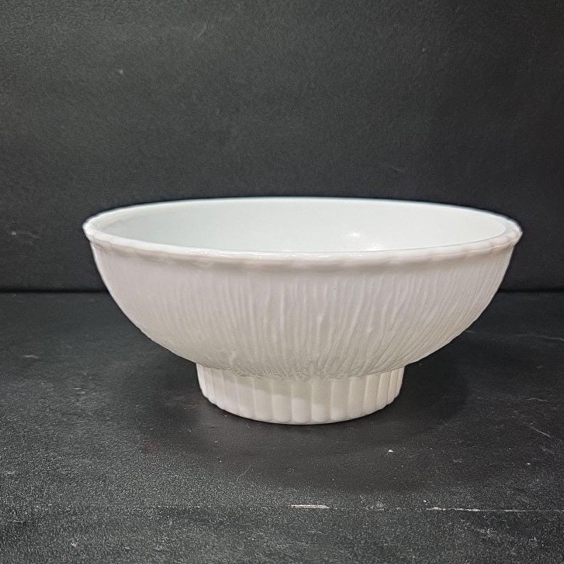 FTD Milk Glass Footed Serving Bowl, Tree Bark Design, Vintage Flower Planter