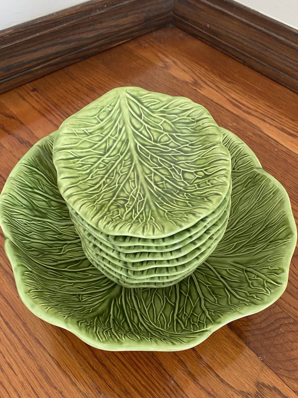 1970s Vintage Green Majolica Cabbage Serving Dish Holland Mold
