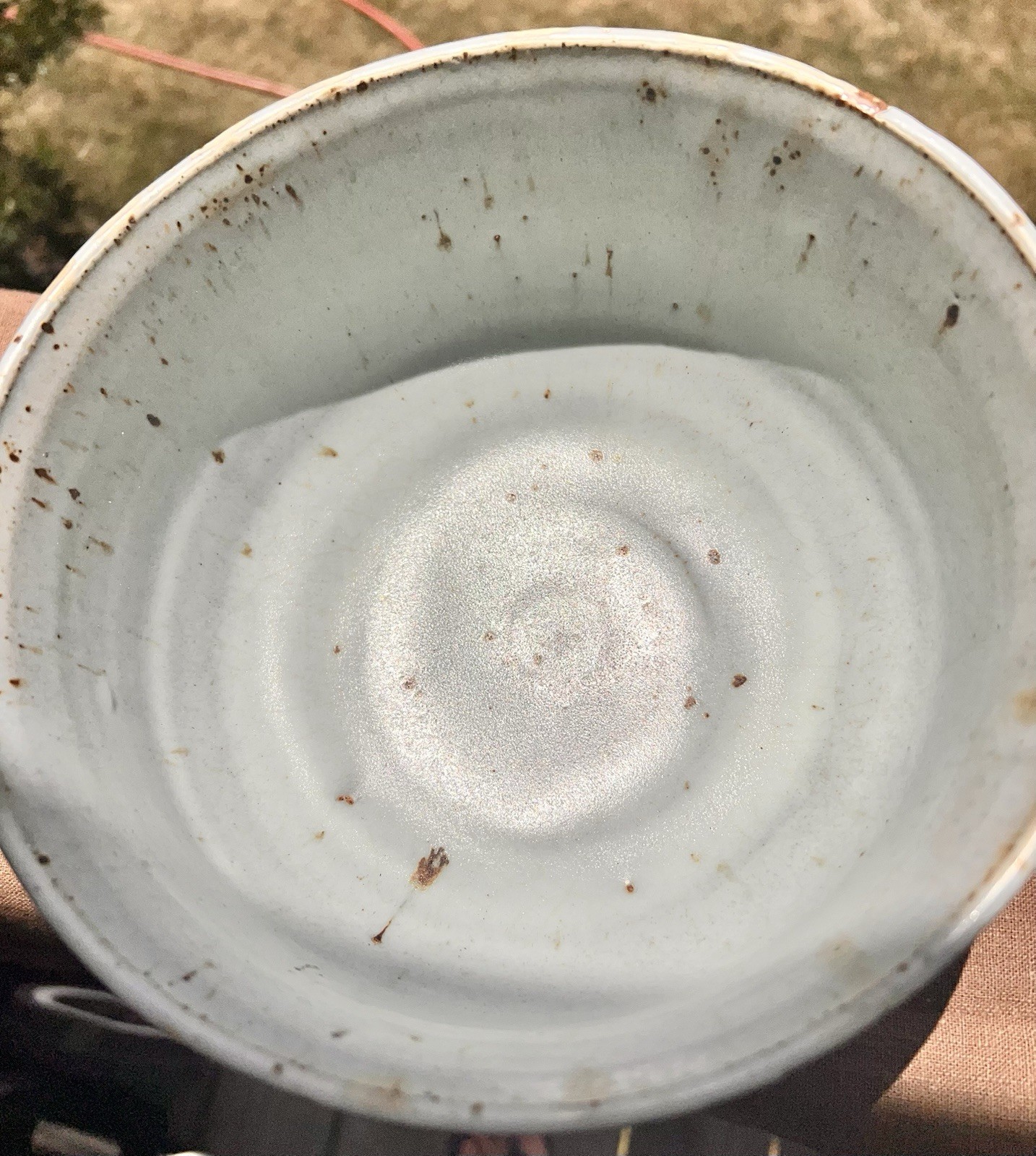 Artisan Handmade Stoneware Ceramic Serving Bowl Very Pale Blue w/Brown Speckling