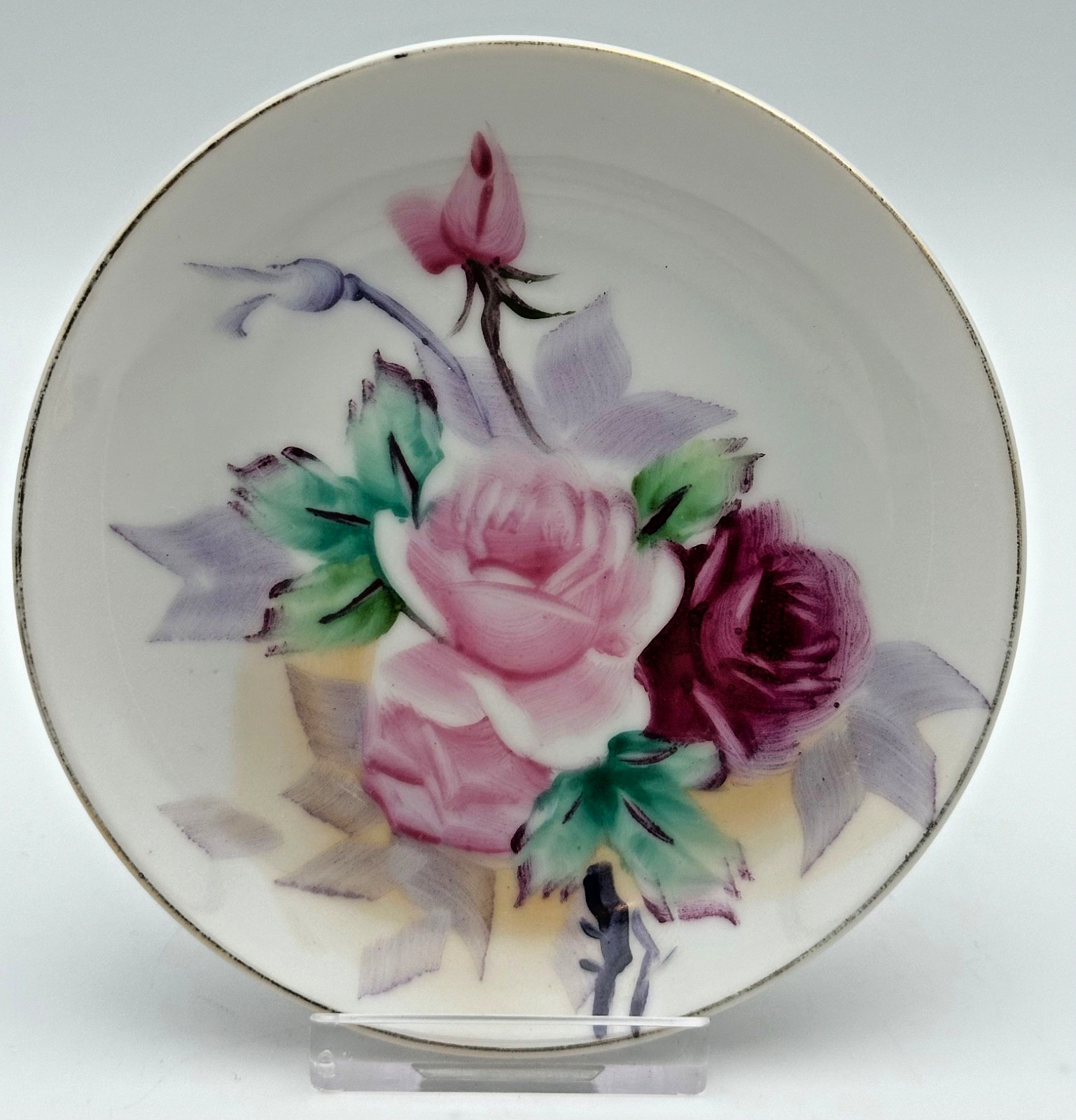 VTG SJB Hand Painted Rose Plate Made in Occupied Japan 4, Floral Gold Trim