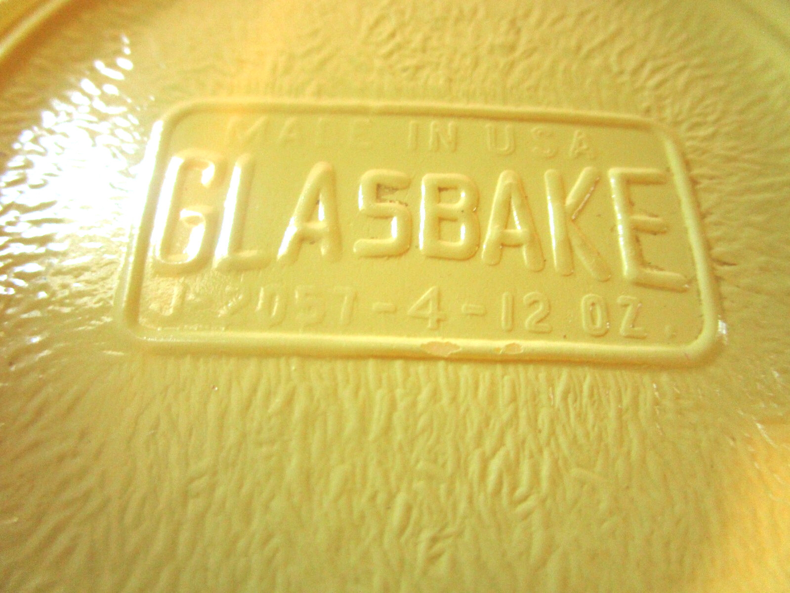 Vintage Glasbake Yellow 12 oz Chili Soup Bowl Lug Handle USA J-2057-4