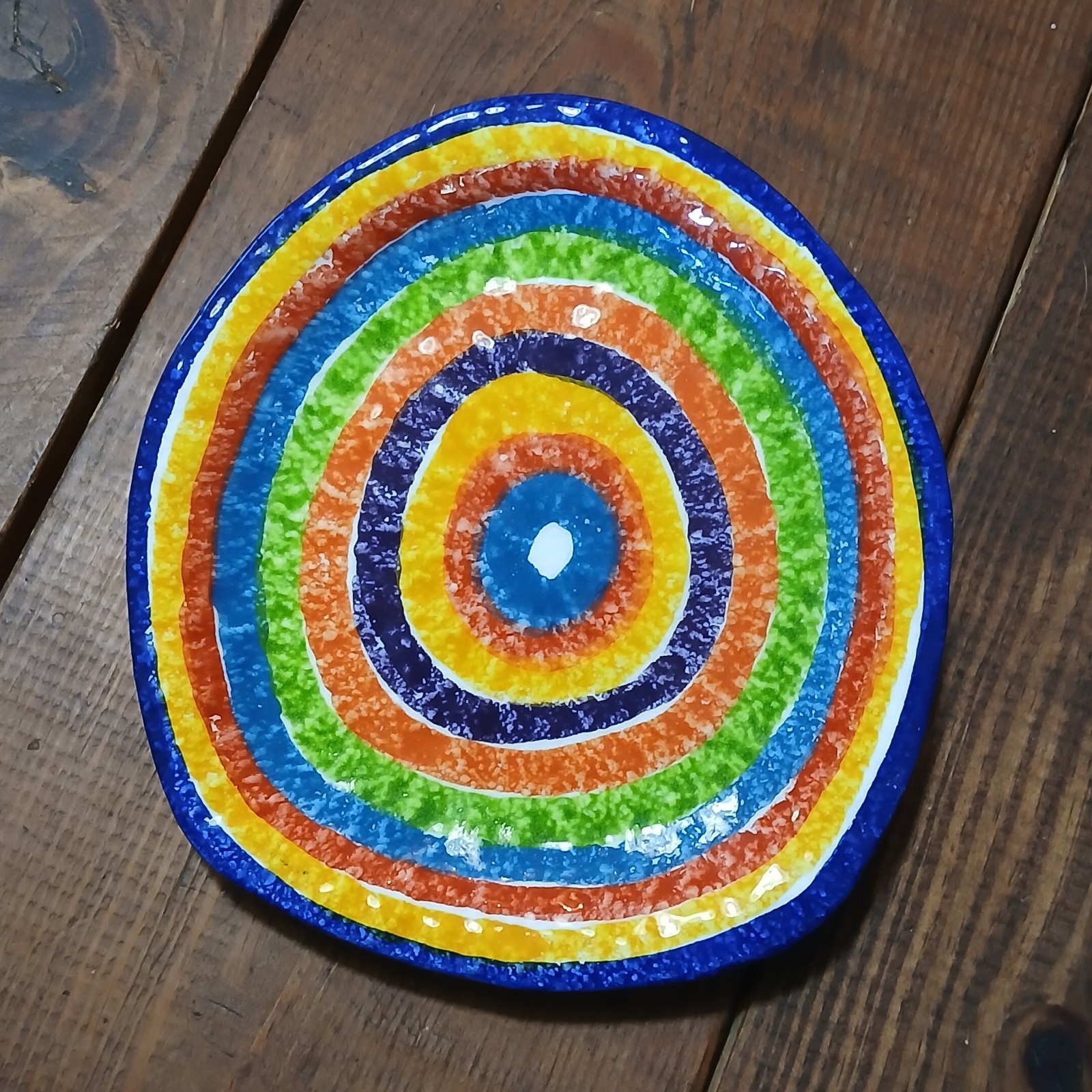 Vintage G. Venzo Bassano Italy Ceramic Rainbow Asymmetrical Plate Set 4pc 9″