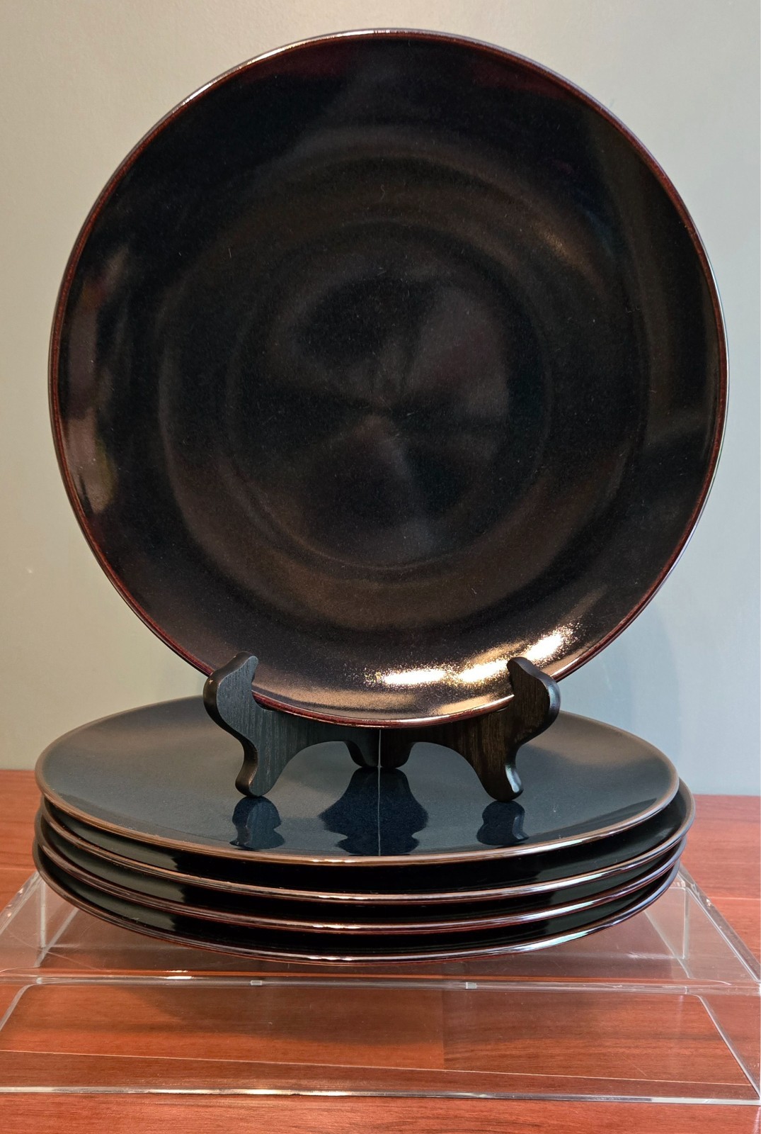 Set of 5 Mikasa SEDONA BLUE 11-3/4″ Heavy Dinner Plates Brown Trim MK135