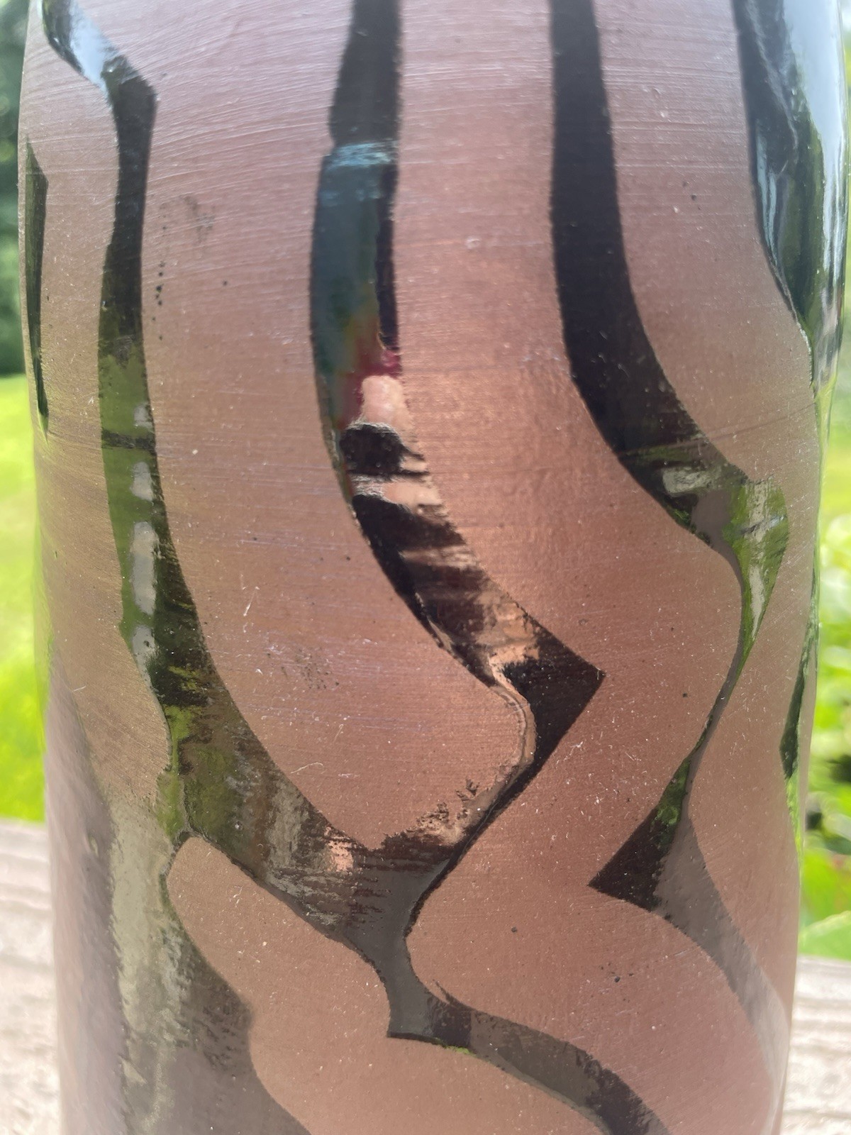 Redware Art Pottery Pitcher Vase Signed SE Abstract Mashiko Style