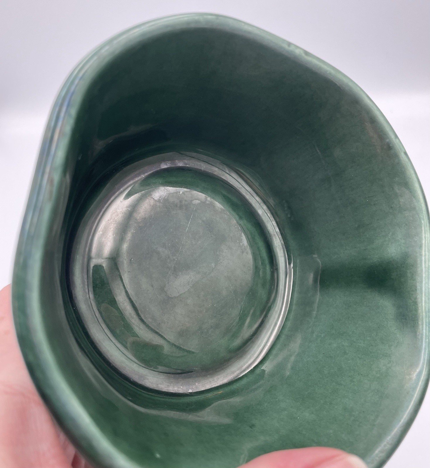 Hull Pottery USA F87 Bowl Dish Dark Green Drip Glaze Octagon 5.25” x 5.25” MCM