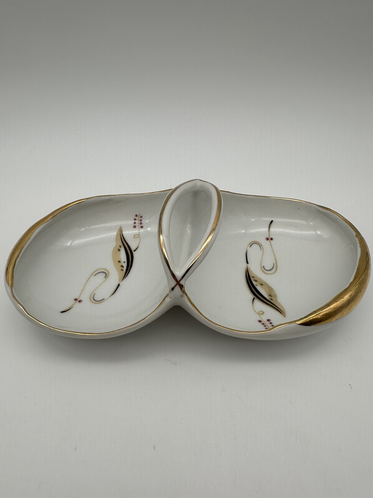 MCM Divided Serving Dish Candy/Nut Dish With Handle And Gold Trim