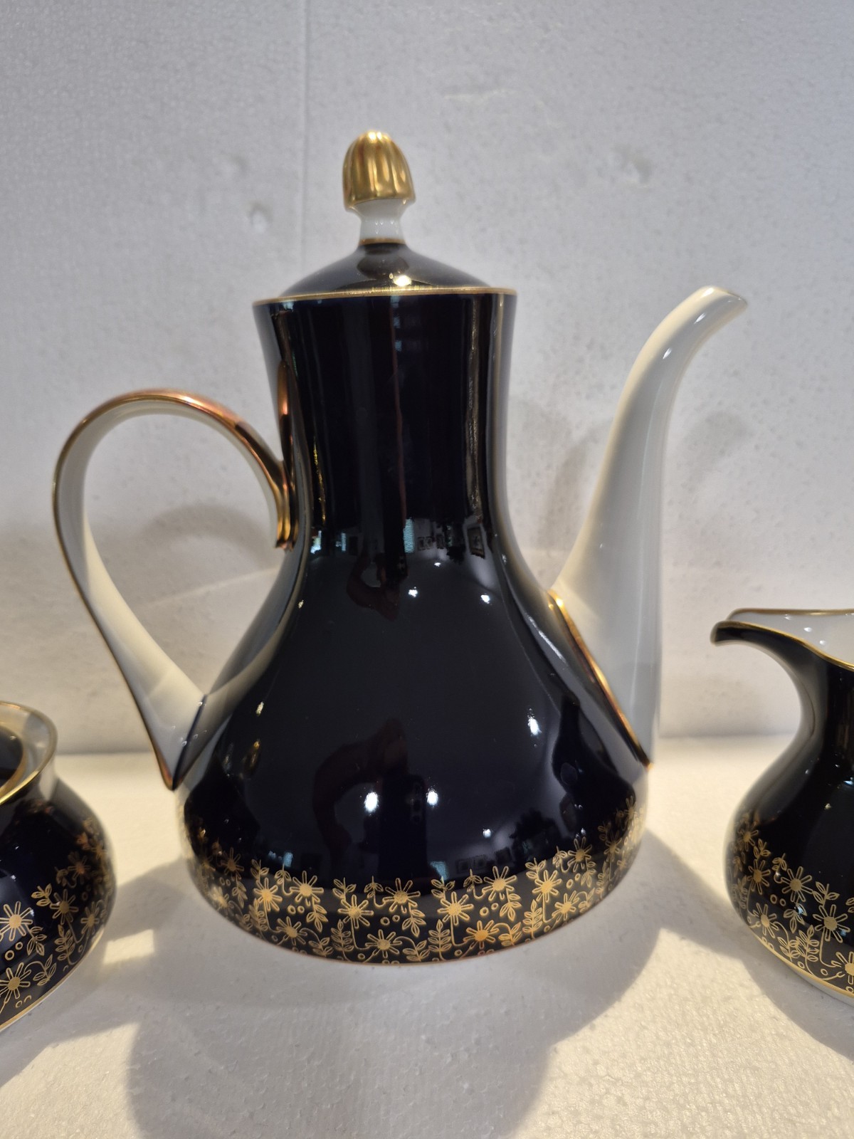 Rare 3pc WEIMAR Harmonie 7243 Echt Kobalt Blue/Gold Coffee Pot w/Creamer & Sugar