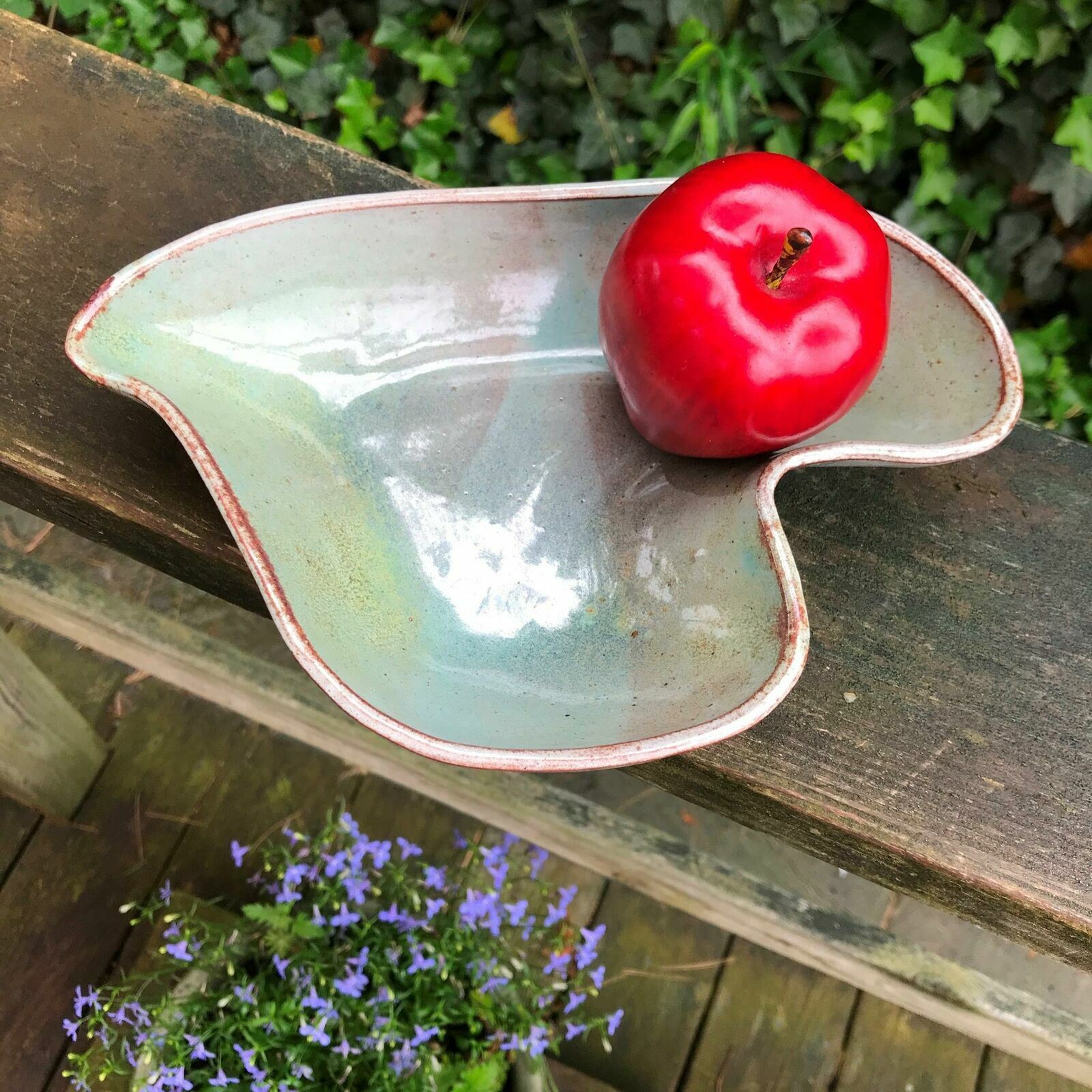 9″ Vintage Pottery Bowl Leaf Form Amoeba Shape Light Sage Green Art Studio