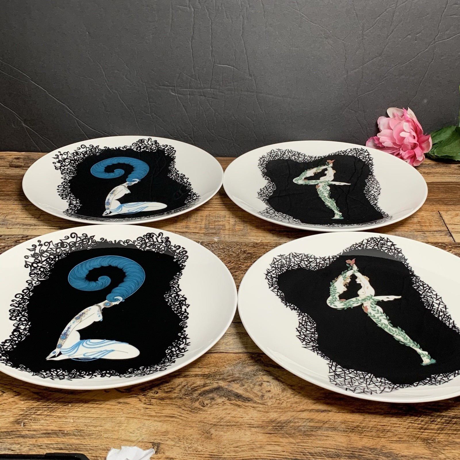 Erté – 2 & 4 The Numerals Made in Japan Bone China Plates – Lot of 4