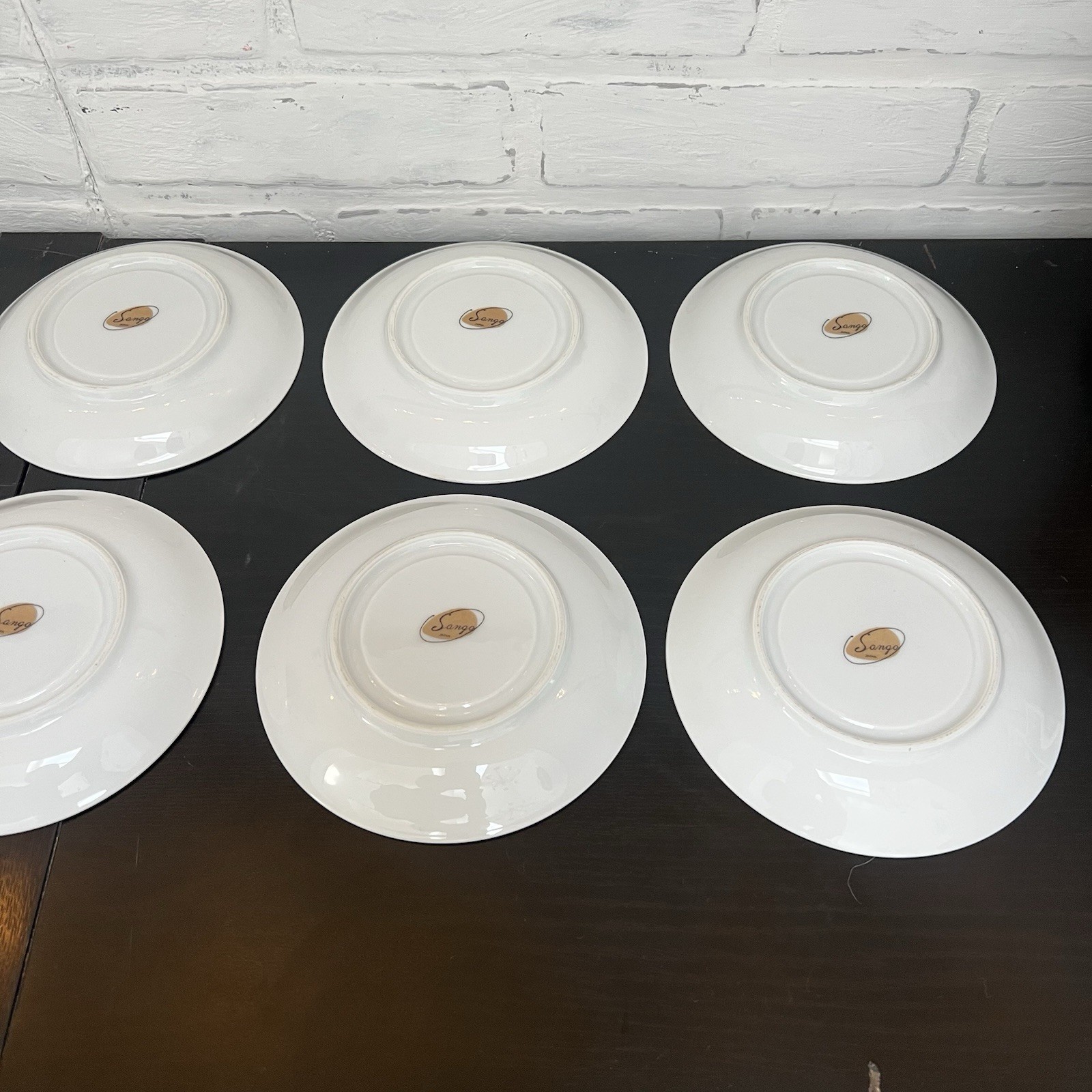 Vintage Sango Japan Sheffield Plates and Saucers Celadon Silver Rim- 22 Pc Lot