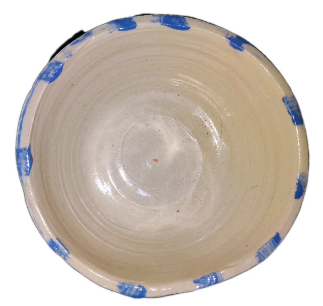 Blue Hand Made Pottery Bowl with Pink,Yellow Flowers & Bee motif 5inch