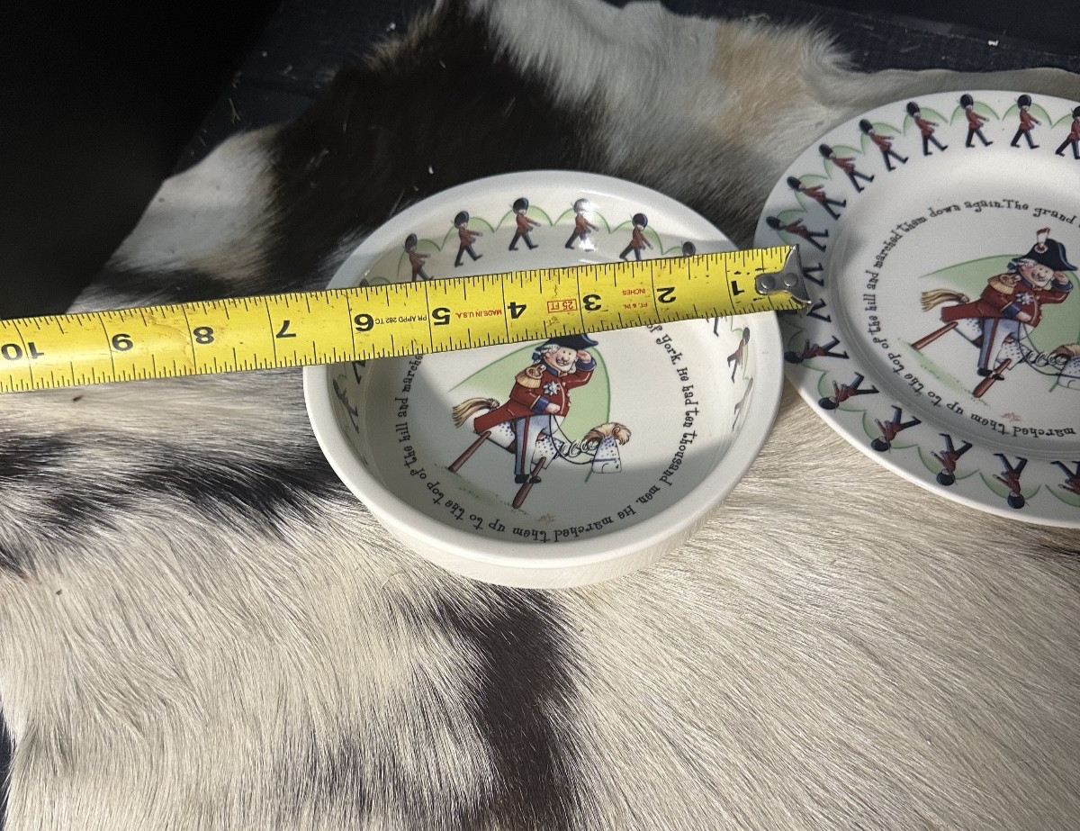 1890 Anderton Pottery England “Grand Old Duke of York” 3-Pc Plate/Bowl/Mug EUC