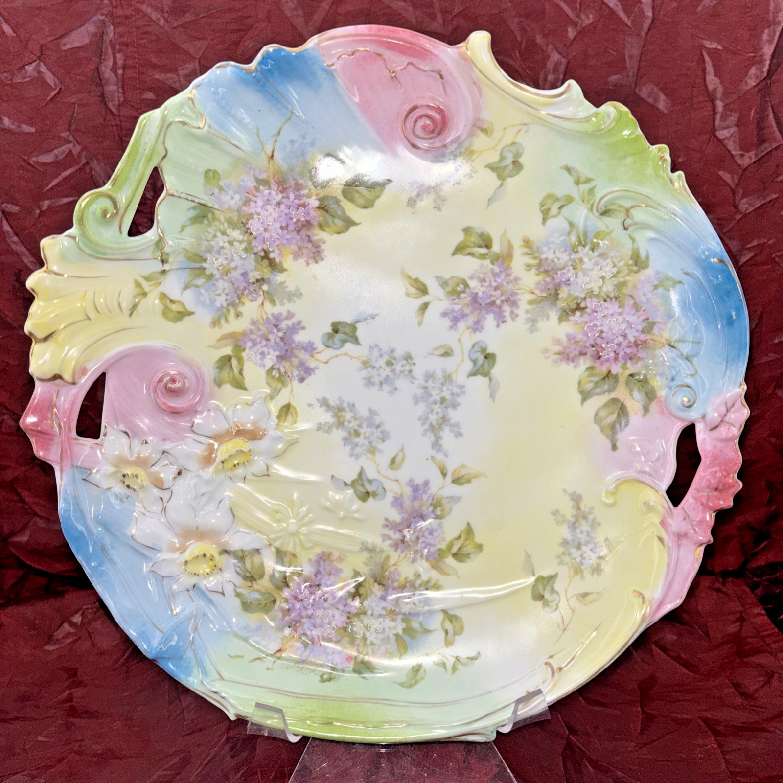 RS Prussia Harvest Mold Porcelain Plate Intricate Cut Outs Swirls Hand Painted