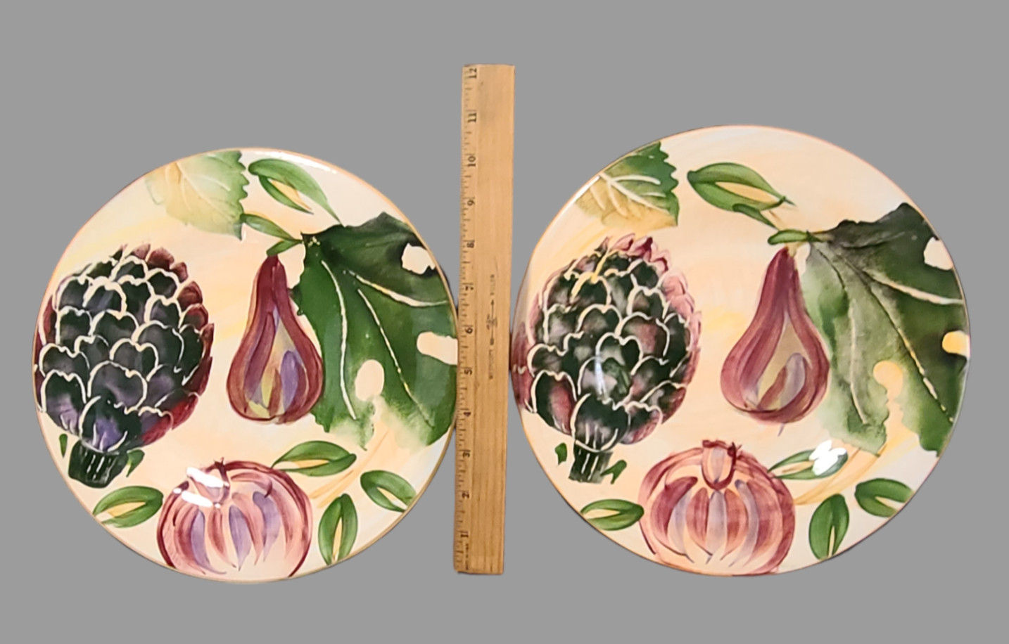 2 Antica Fornace Serving Plates Made in Italy Fig Pomegranate Artichoke Motif