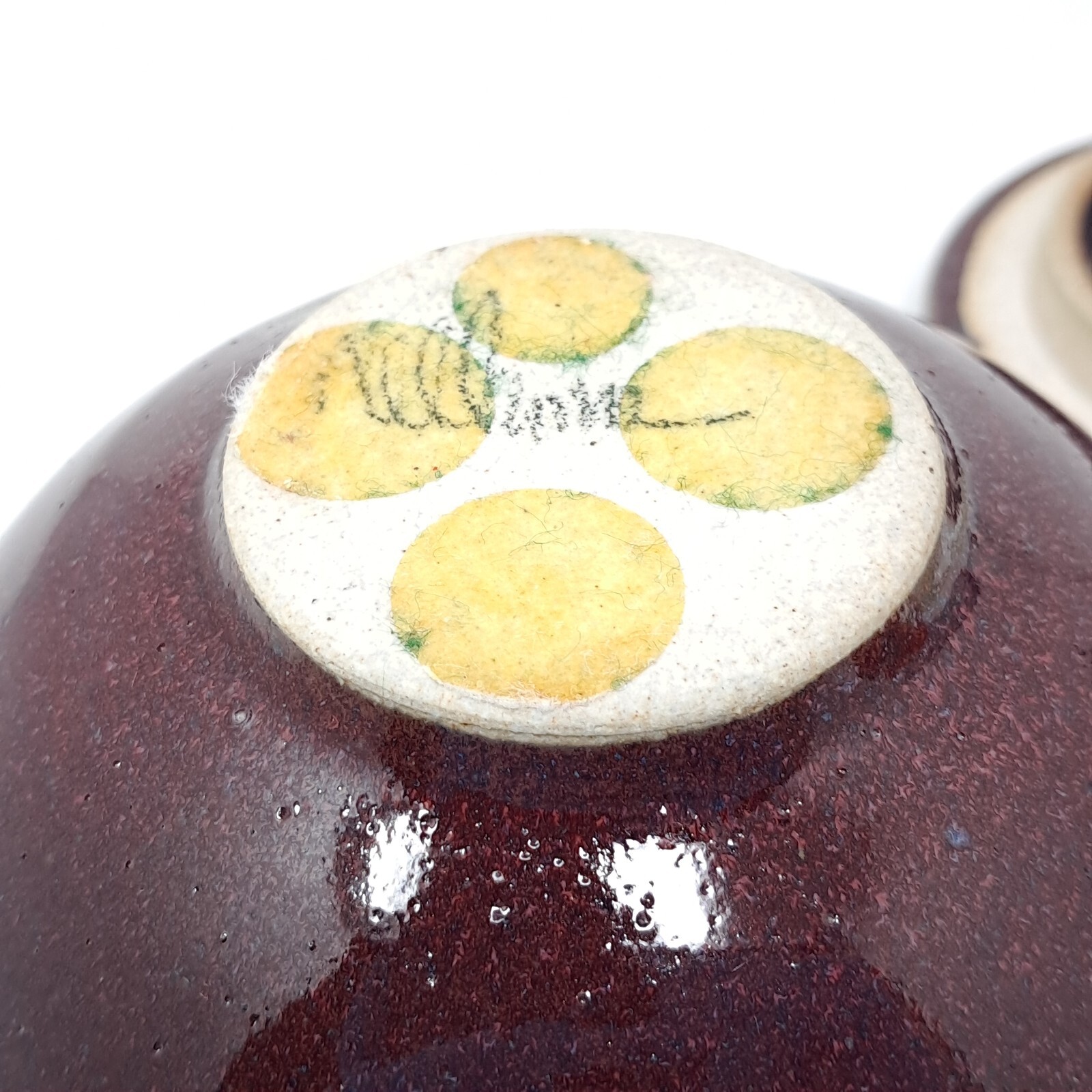 Stoneware Pottery Jar w/ Lid onion shape Deep Red w/ Blue signed