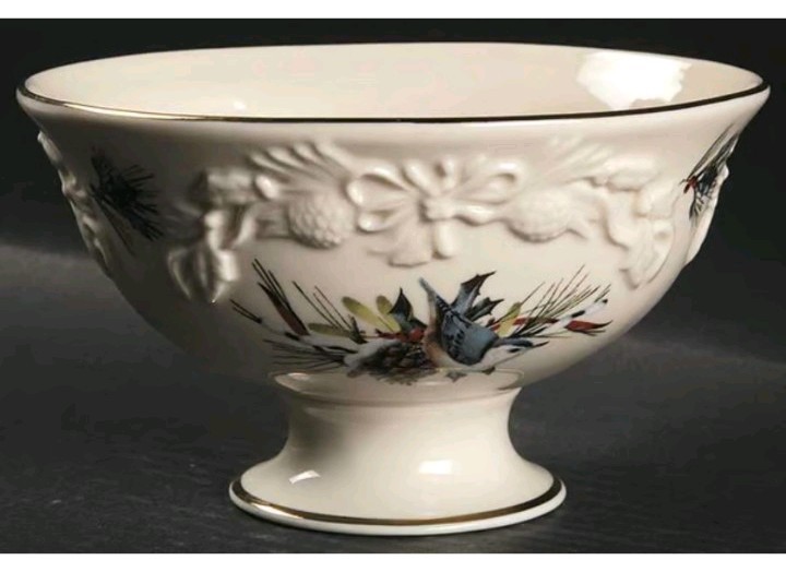 LENOX Holiday Home Winter Greetinga Pedestal Candy Dish Blue Jay Bird