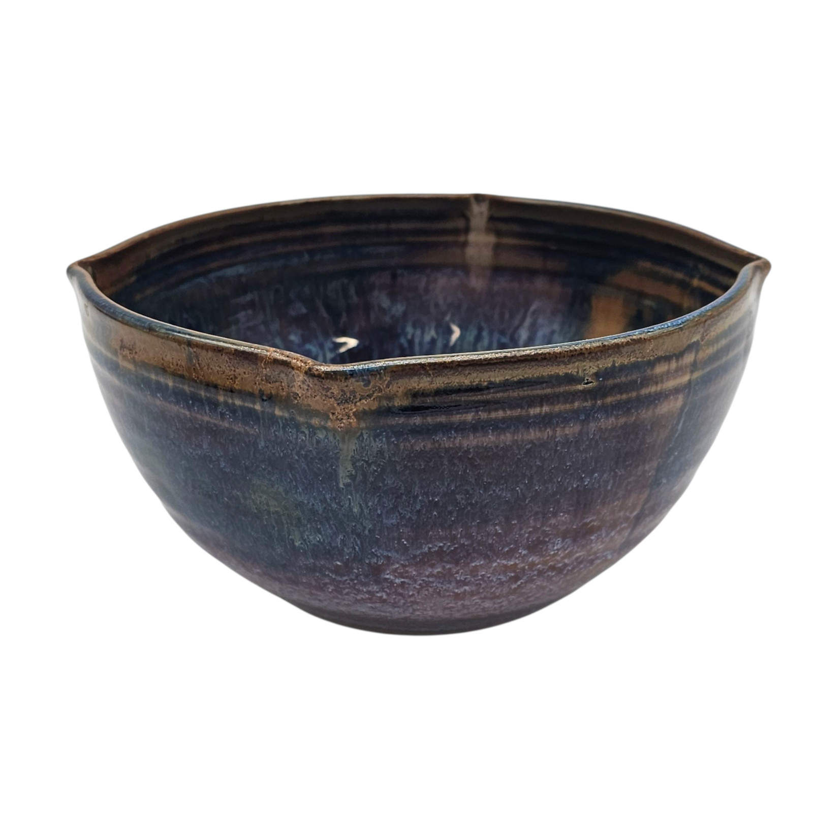 VTG Studio Pottery Signed Reactive Drip Glaze Blue Purple Gold Stoneware 7