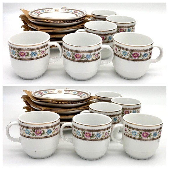 Demitasse Teacups 12 pc Six Sets Fine China Floral Pattern Vintage