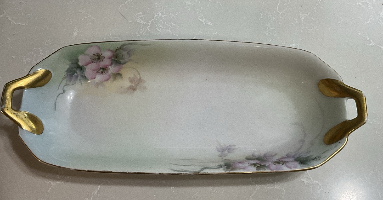 Signed Rosenthal Porcelain Rose Pattern Celery Dish w/ Handles