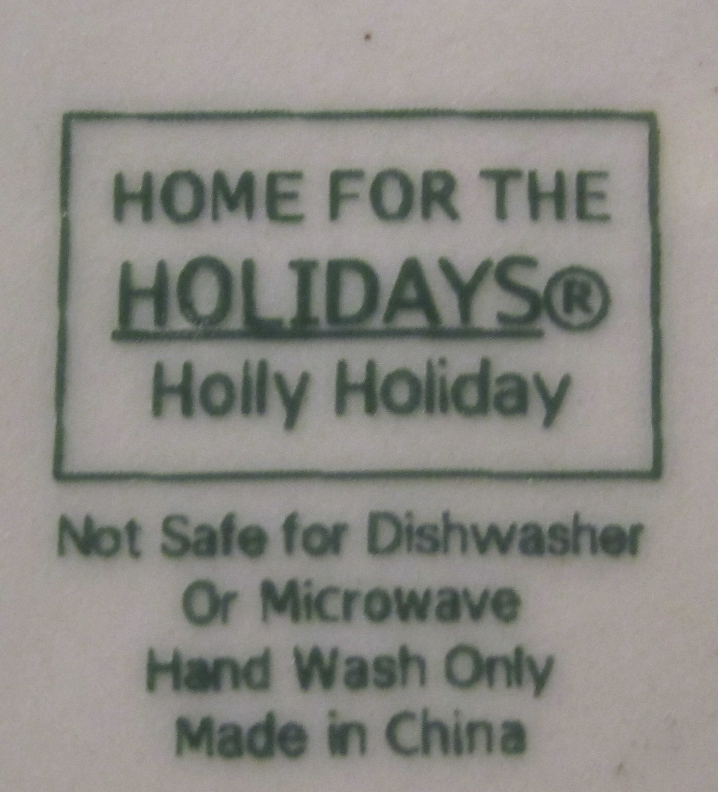 Holly Holiday Home for the Holidays Sugar Bowl & Creamer Set green backstamp