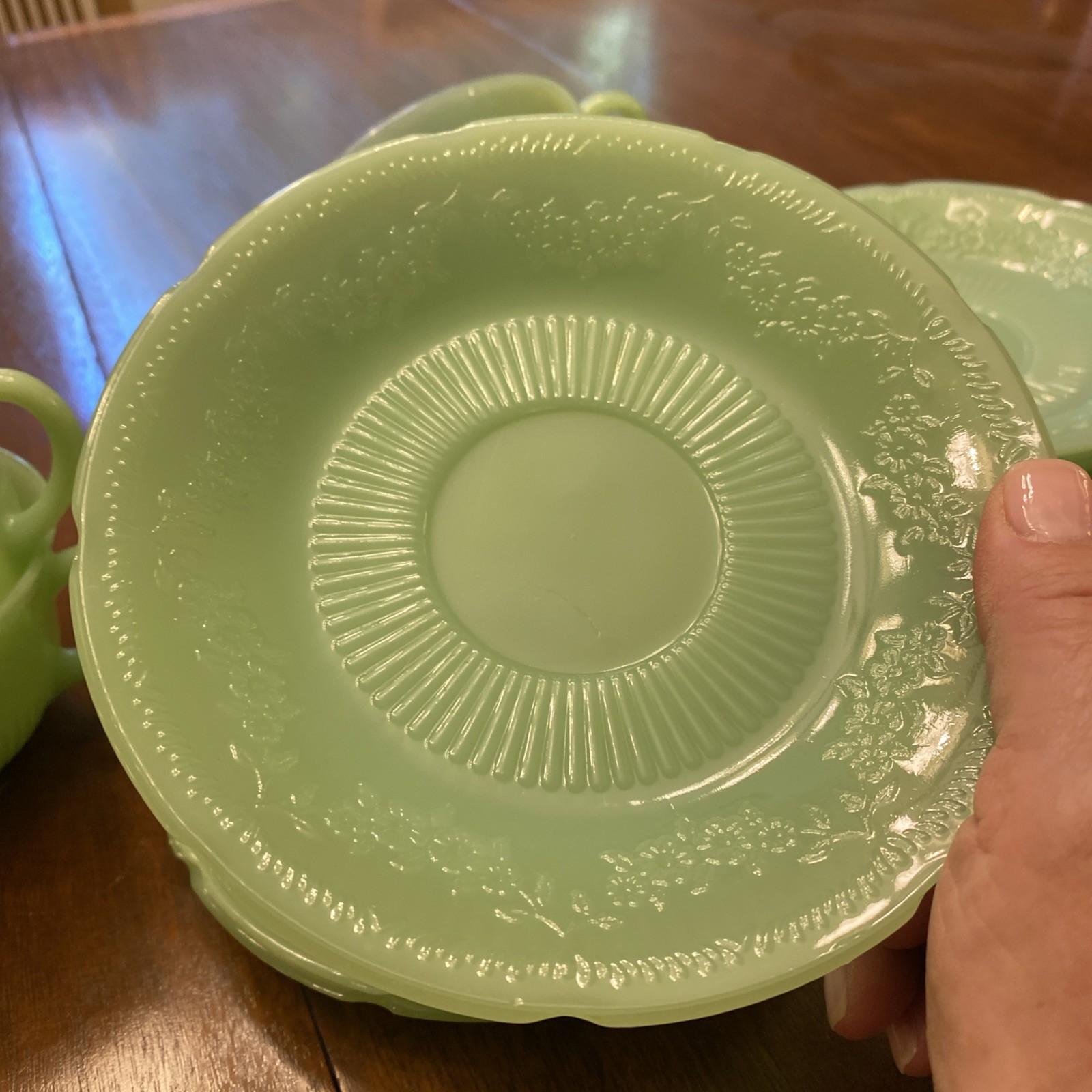 Vintage Fire King Jadeite Alice Cup and Saucer 8 Total Available