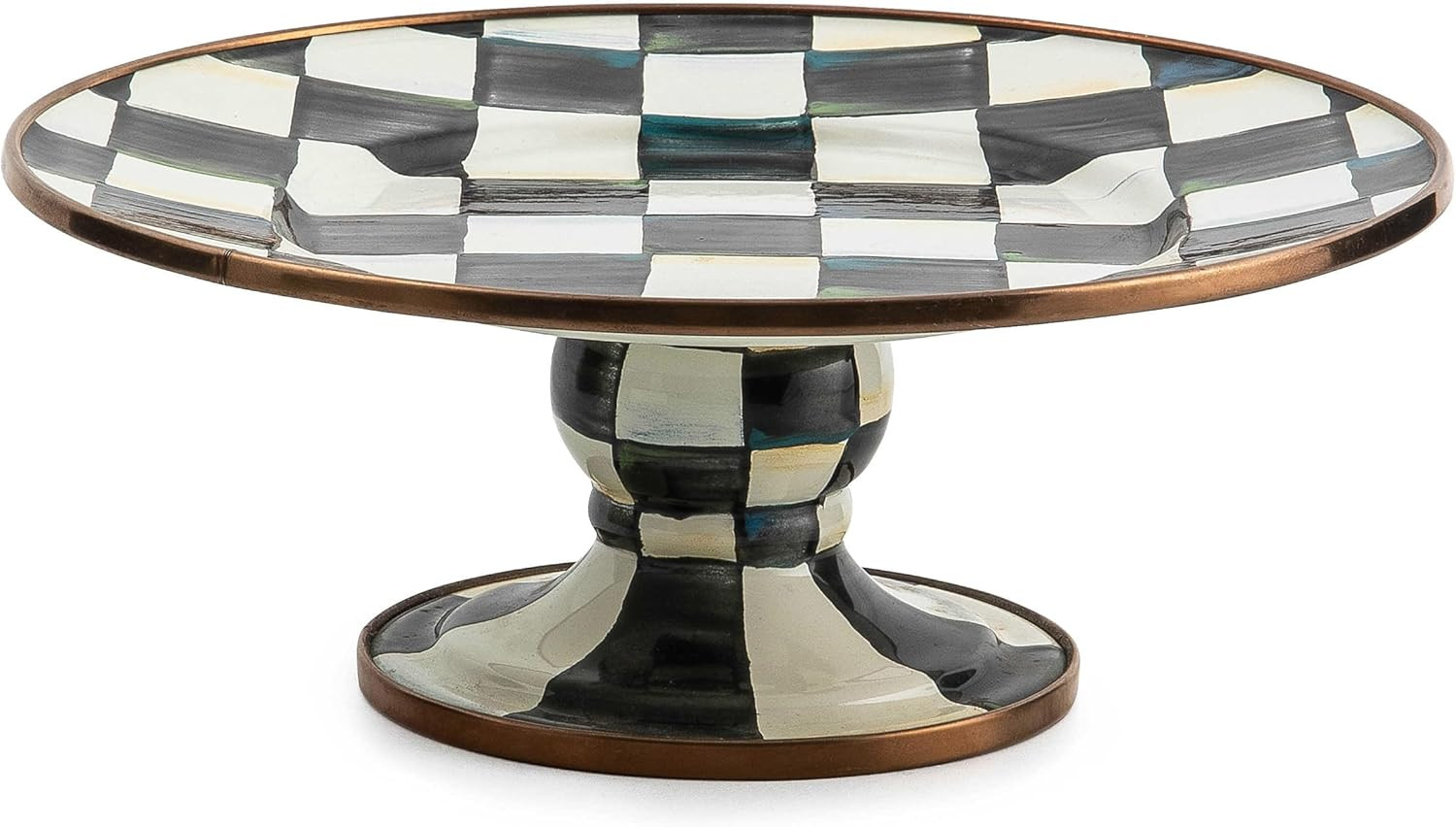 Mini Black-and-White Courtly Check Enamel Pedestal Serving Platter