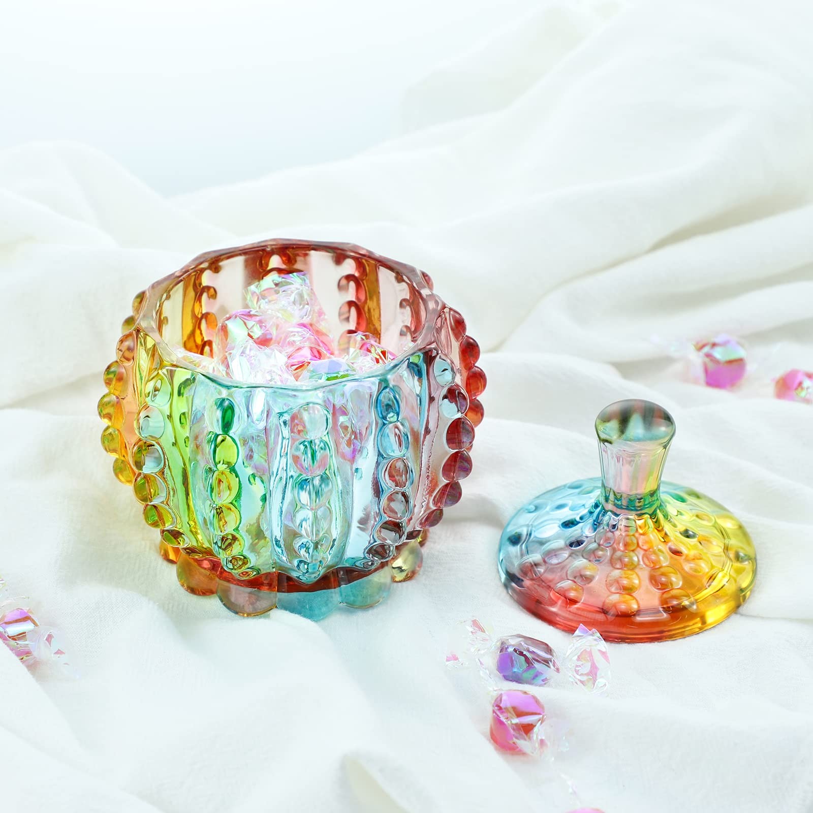 FLYING BALLOON Elegant Embossed Colorful Crystal Glass Candy Box with Lid Food J