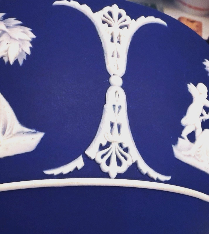 VERY RARE! Antique Wedgwood Jasperware Dark Cobalt Blue DOUBLE DIP Waste Bowl