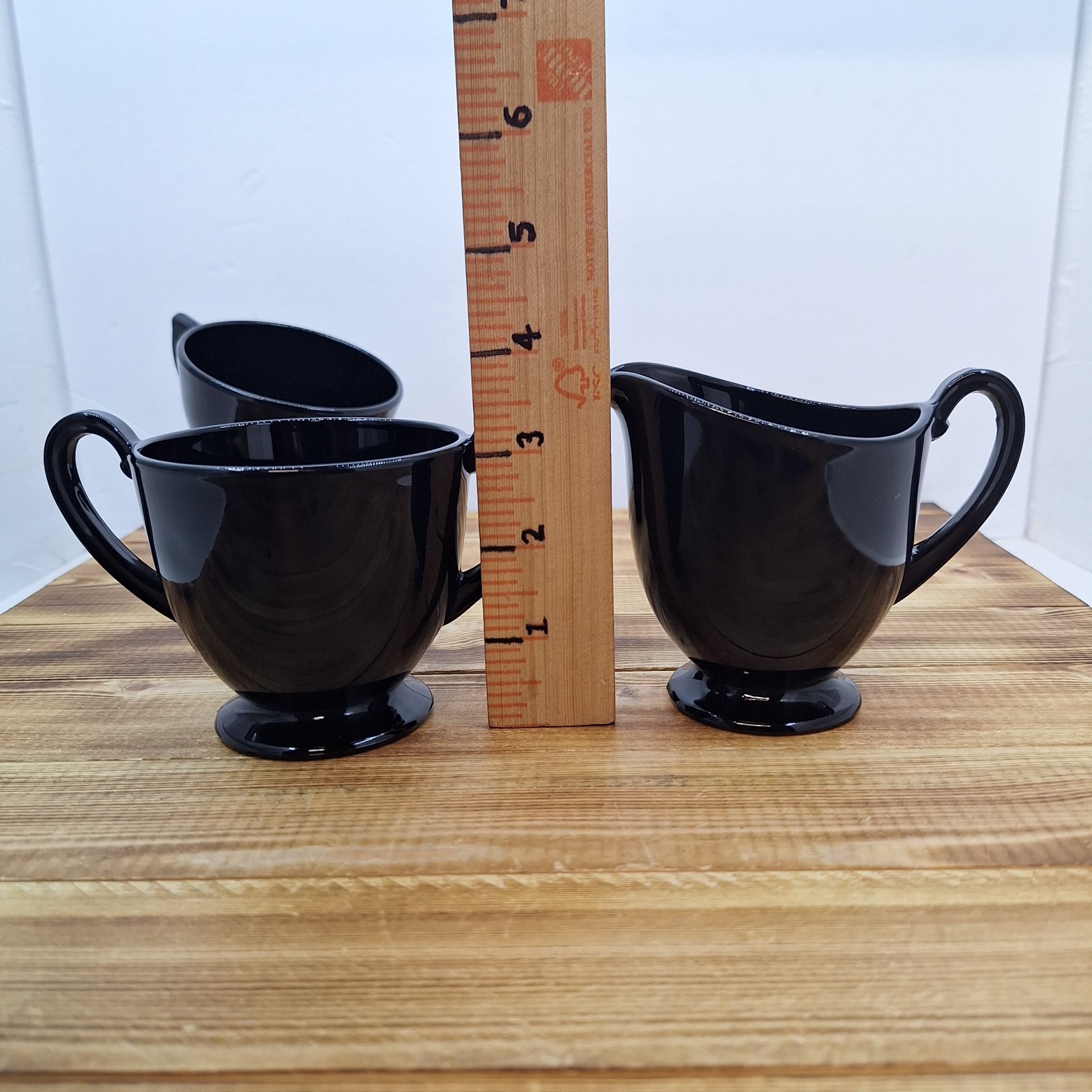 Vintage Black Amethyst Open Sugar And Creamer Set W/ 2 Cups 4pc Lot