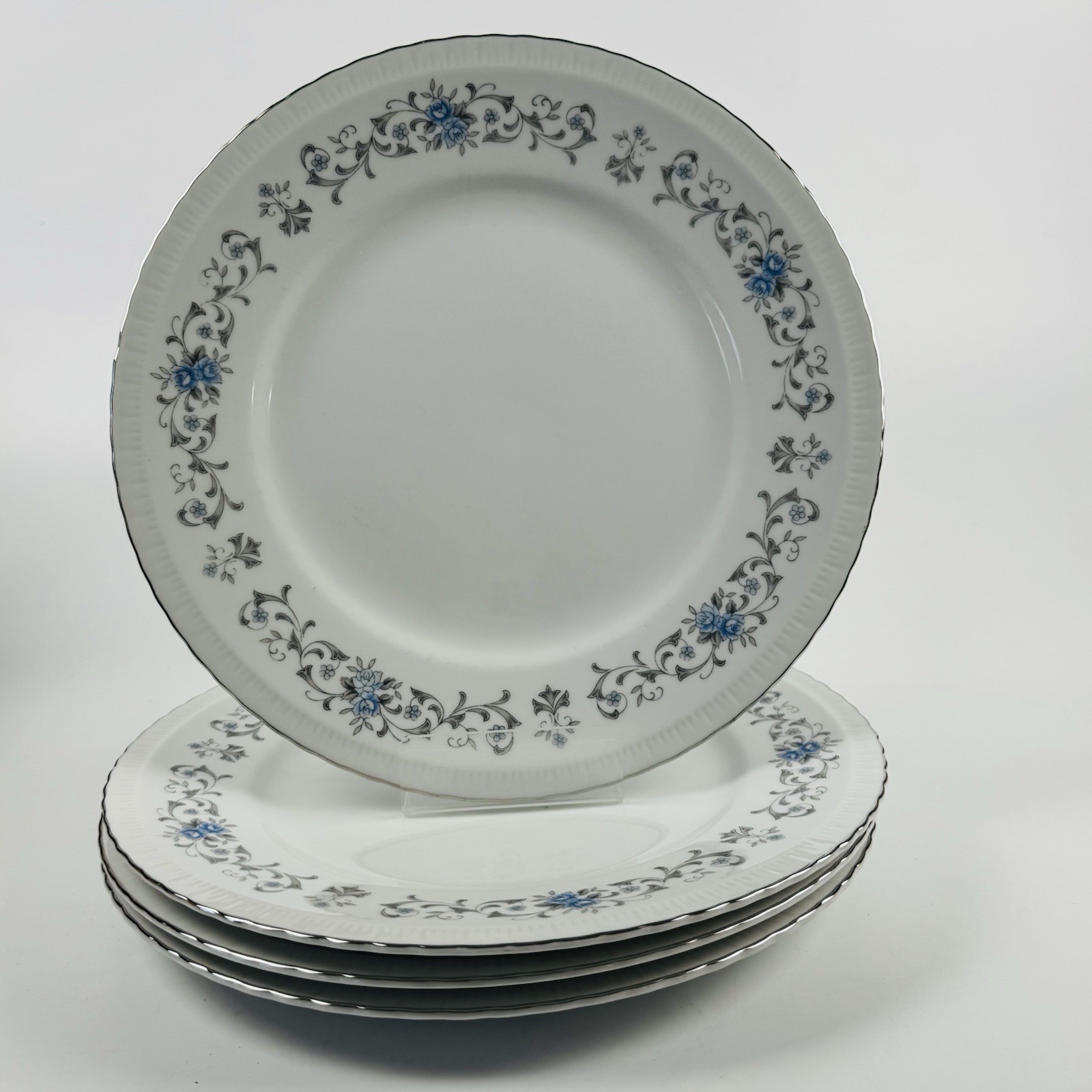 Harmony House Japan Minuet 10.25” Dinner Plates Set Of 4 Blue Grey Flowers