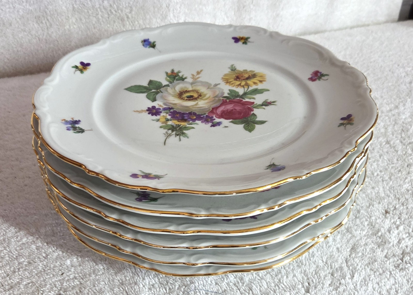 Set of 6 Vintage Mitterteich Meissen Floral 10 1/2” Dinner Plate