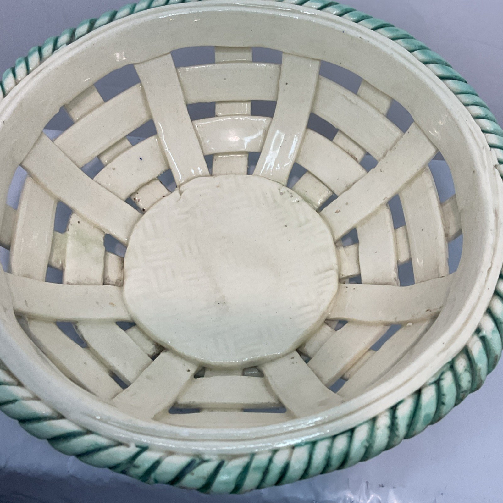 Vintage Capodimonte Style Hand Painted Rope And Weave Lidded Bowl Italy Candy