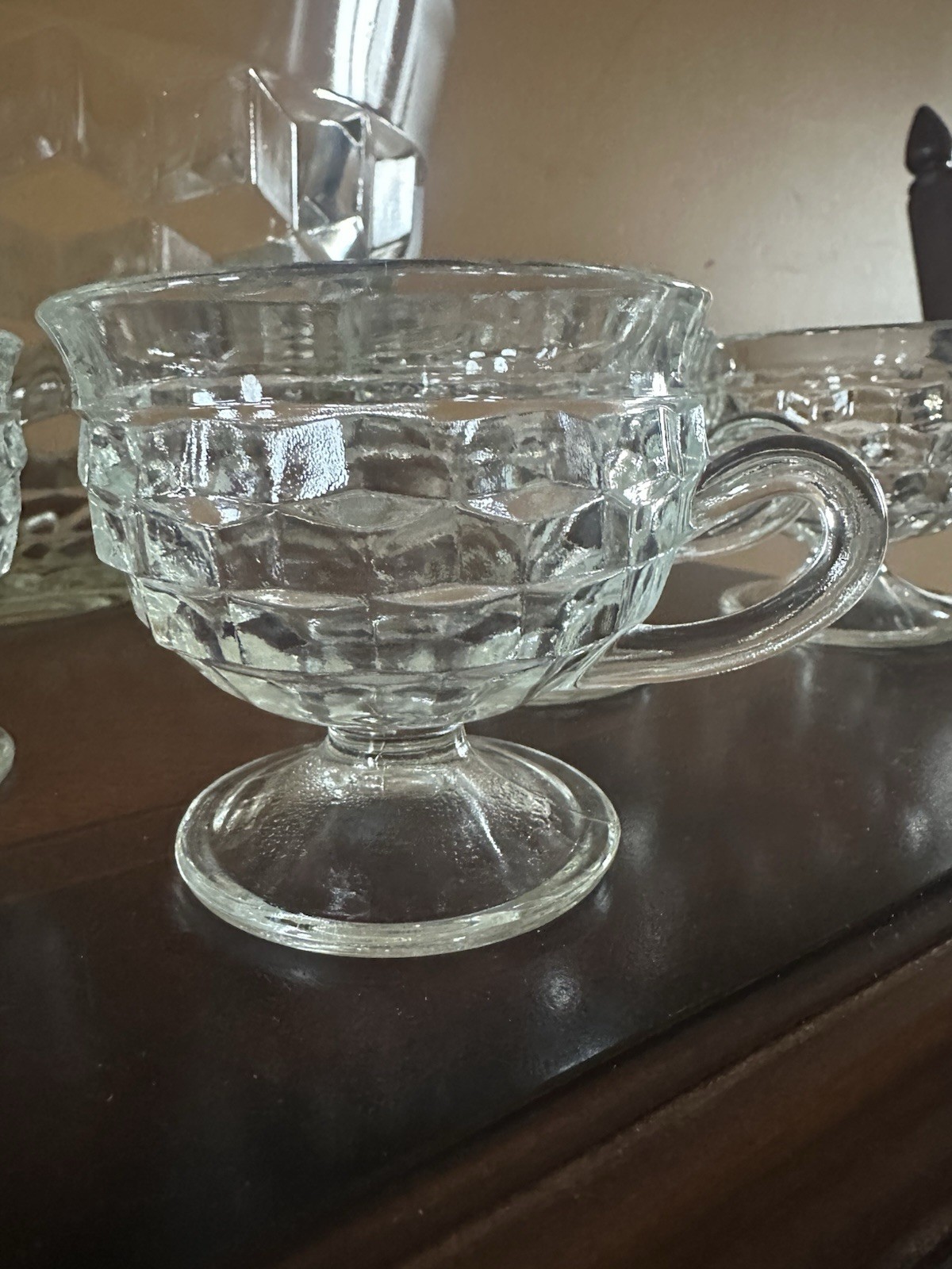 Cubist Indiana Clear Glass Punch bowl Set of 12 footed cups whitehall colony VTG