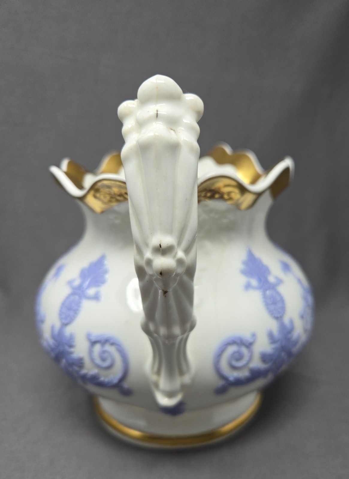 English Pitcher Lilac Sprigware C. 1830s 7 3/8 inches Tall