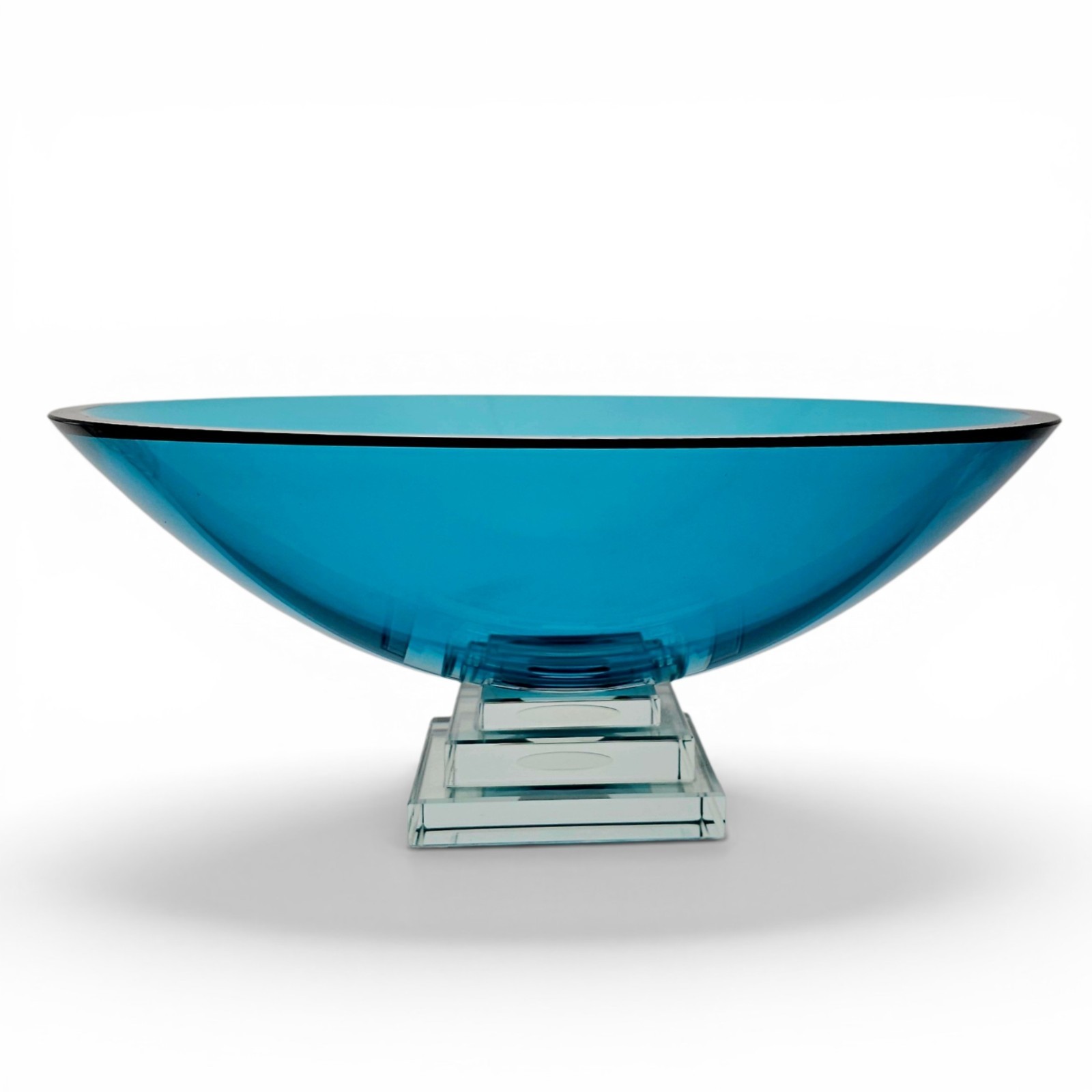 Stephen Schlanser Eclipse Bowl Signed 1992 Aqua Art Glass Centerpiece 16″ Mint