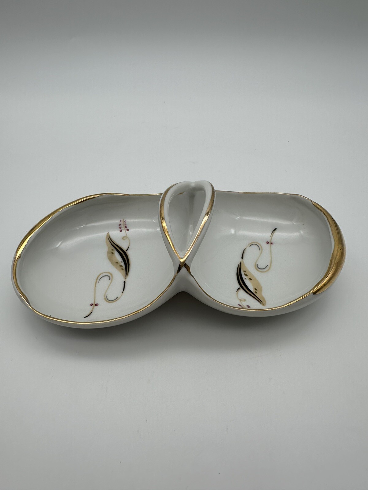 MCM Divided Serving Dish Candy/Nut Dish With Handle And Gold Trim