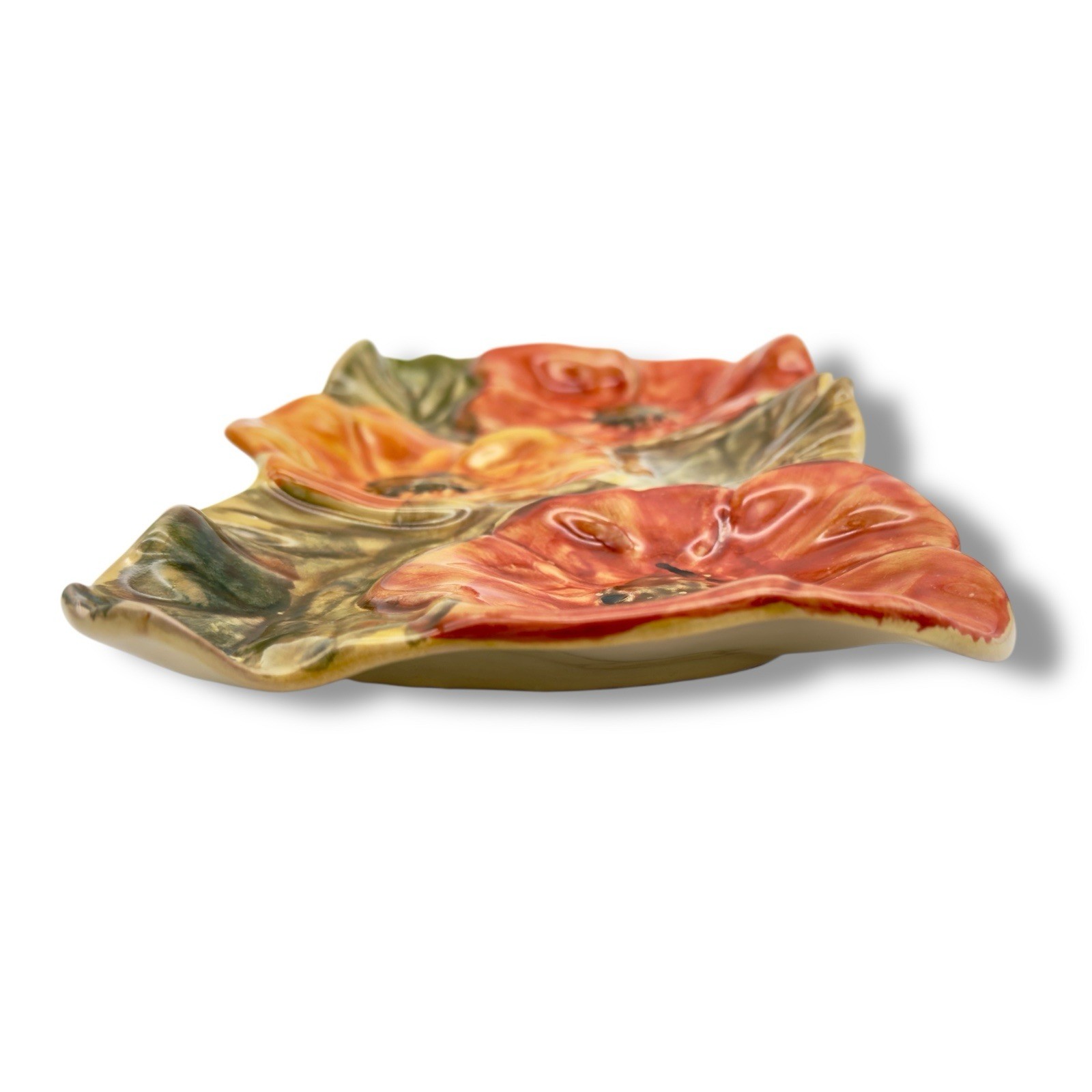 Vintage Italian Art Pottery Poppy Tray Textured Floral 3D Effect MCM Italy