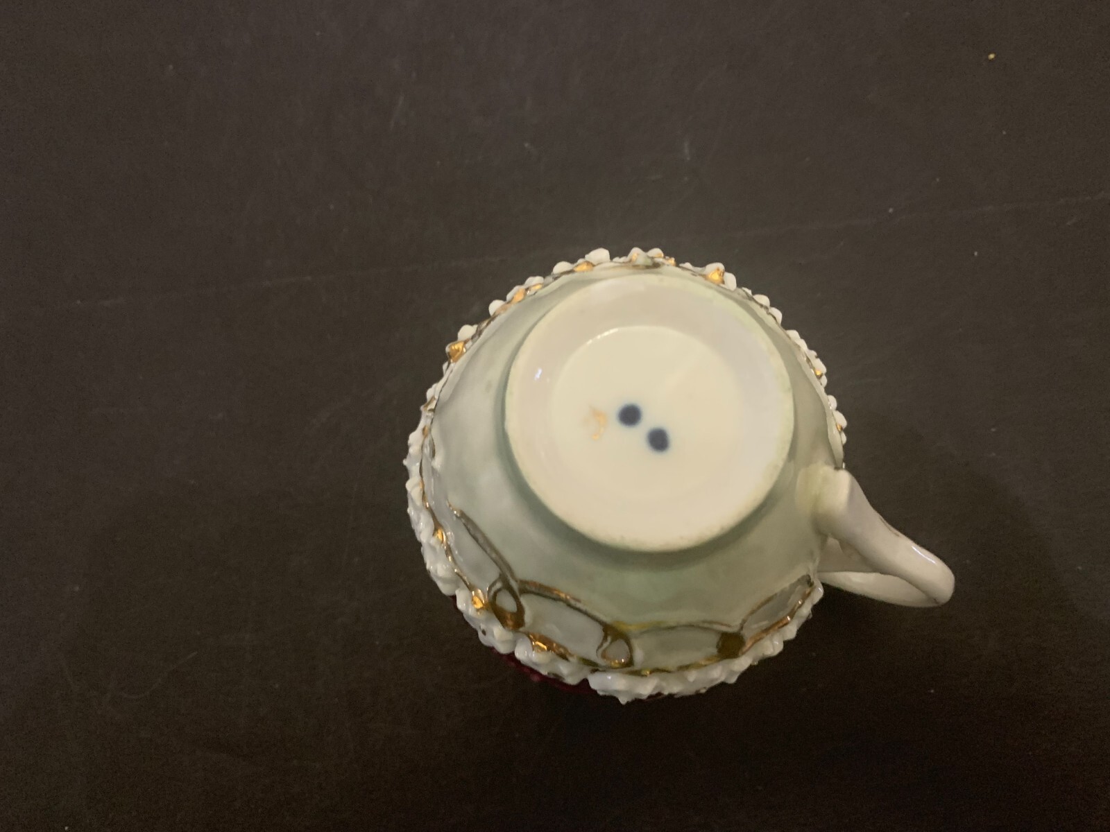 Antique Victorian Aesthetic Period Ornate Flower Garland Relief Lusterware Cup