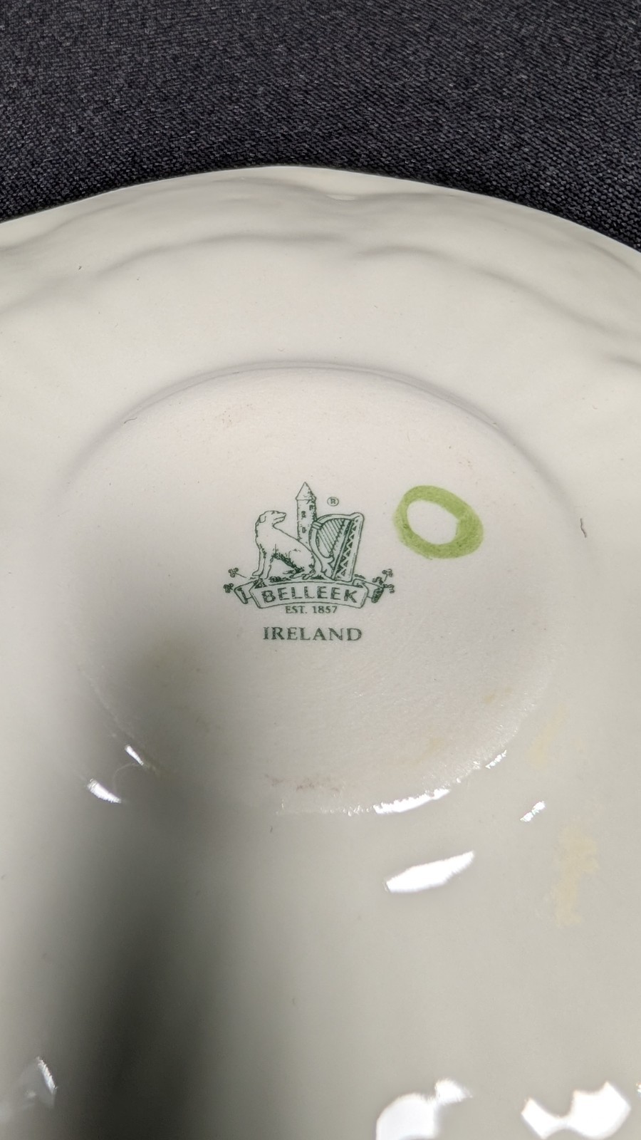 Vintage Set of Belleek Gilded Green Erne teacup and saucer 1965-1980 Ireland