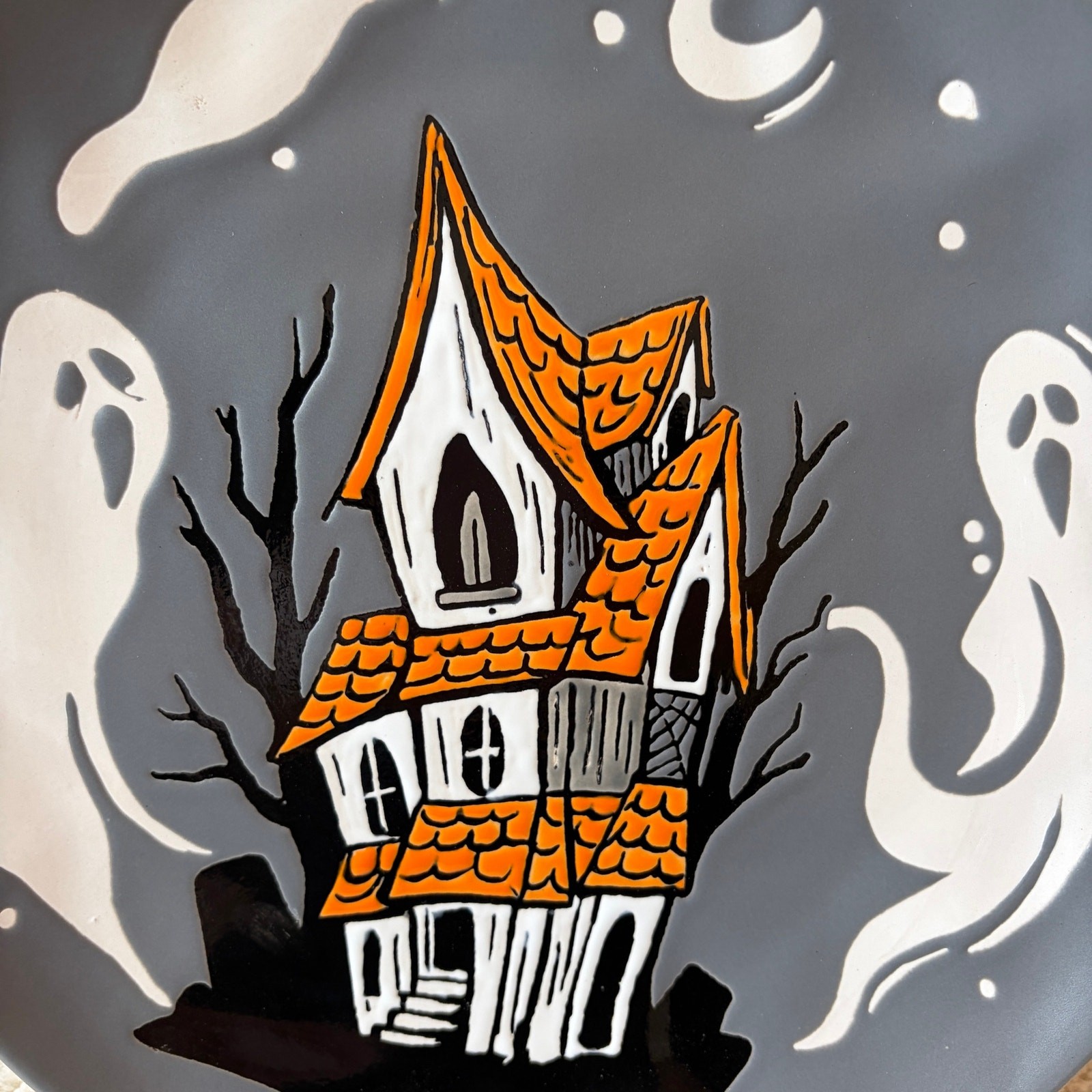 Eli + Ana Halloween Ghost Dinner Plates 11in Haunted House Set of 4 Ceramic NEW