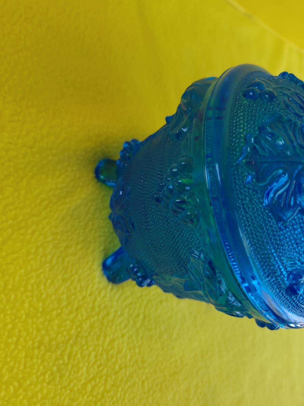 2 VTG 1950s Jeanette Glass Footed Covered Cobalt Blue Candy Dish Grape Leaf MCM