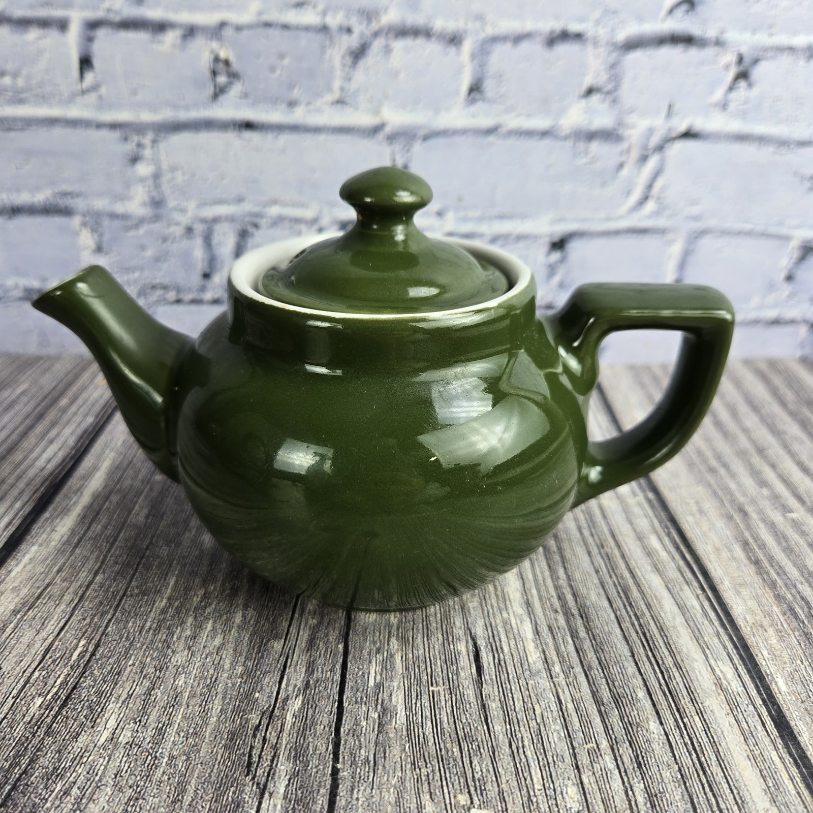 Vintage Dark Green Glazed 4″ Tall 1 Cup Personal Teapot