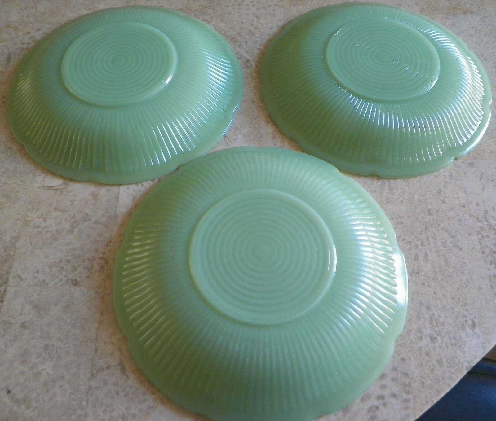 Vintage Fire King Jadeite Alice Floral Pattern 6″ Saucers Set of 3