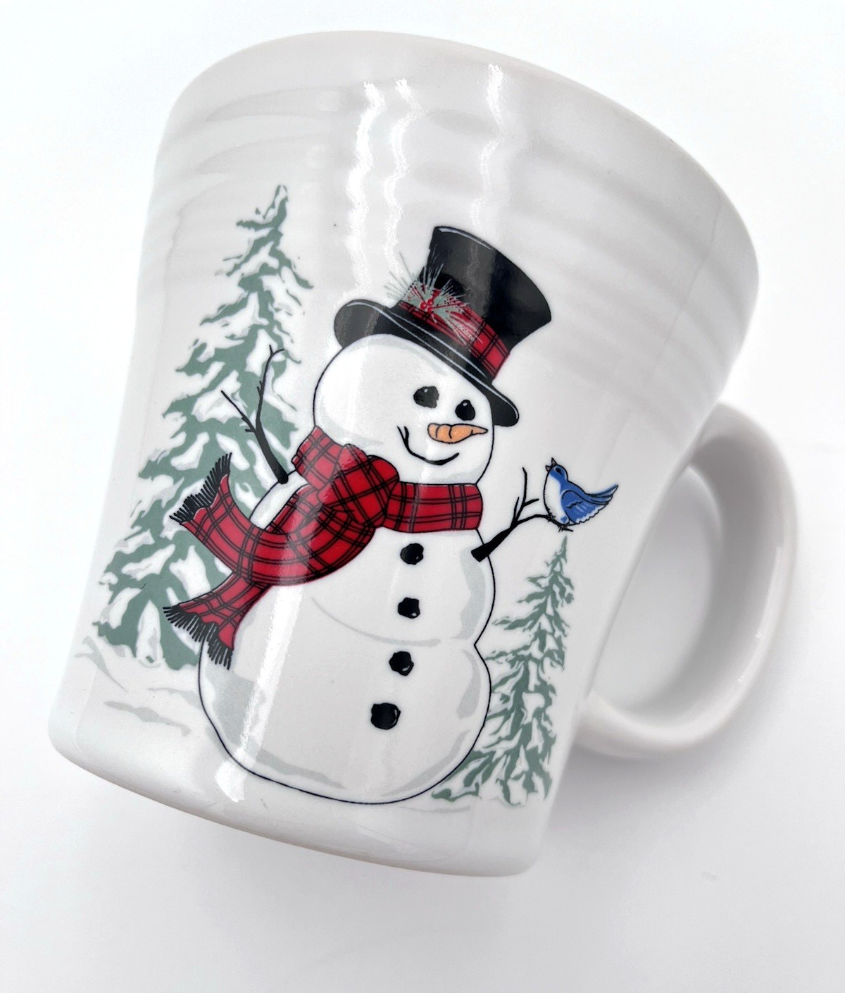 Lot of 2 FIESTAWARE HLC 15 oz Tapered Mugs Snowman and Bluebird FAST / LOW SHIP