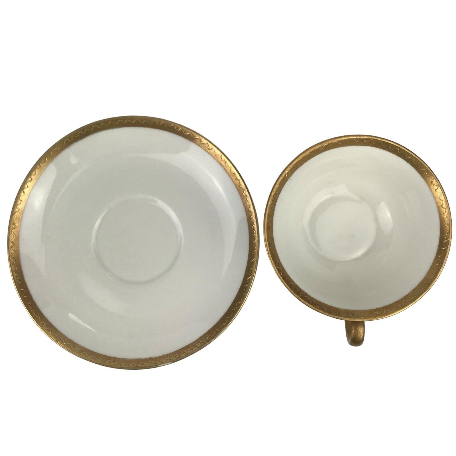 O&EG Royal Austria Teacup & Saucer Set 8 Cups 7 Saucers White Gold Trim Vintage