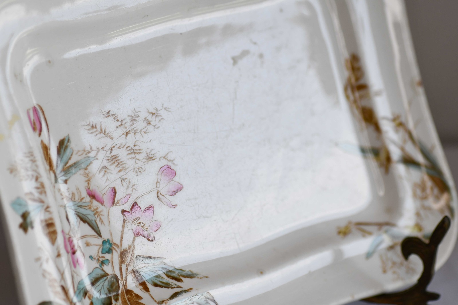 Vintage Rectangular White Floral Serving Plate, 9″