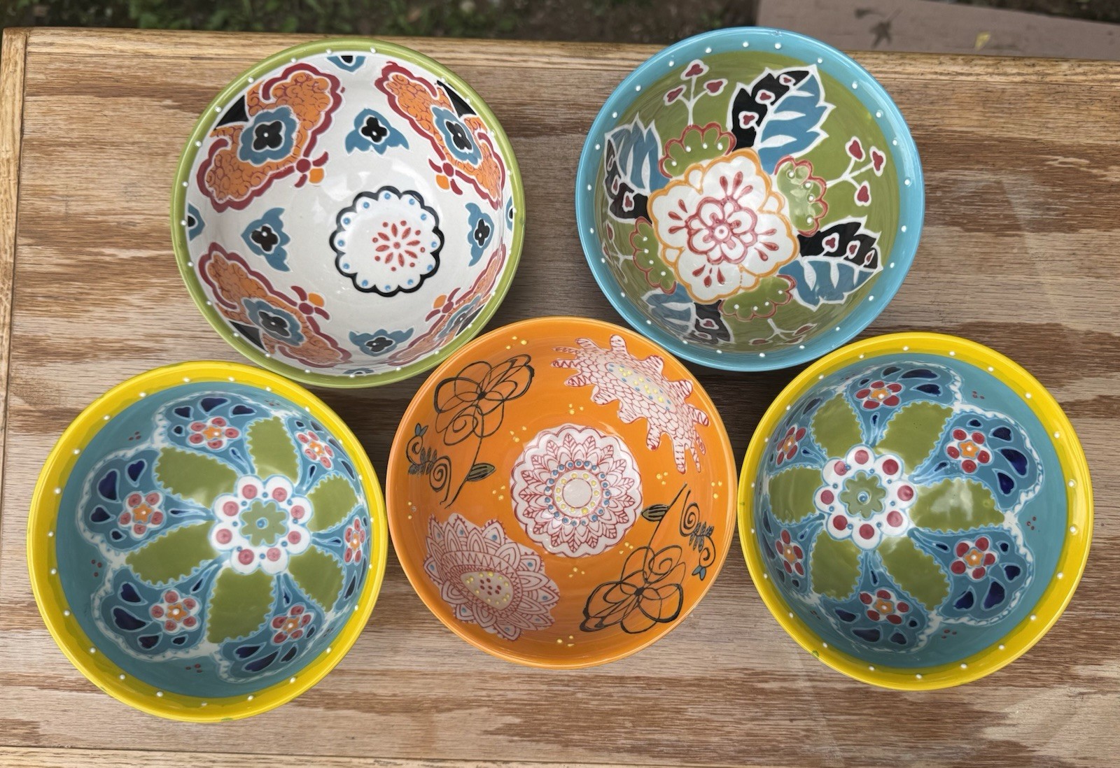 Set of 5 Yokohama Studio 6” Hand-Painted Ceramic Bowls, 1 Crack
